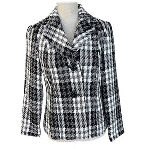 REQ Houndstooth Plaid Black White Gray Blazer Jacket Small